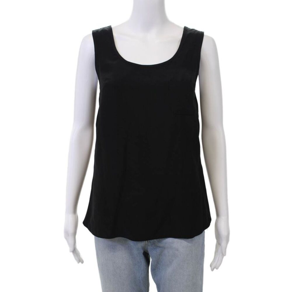 Kimberly Taylor Womens Scoop Neck Silk Pocket Tank Top Black Size Small